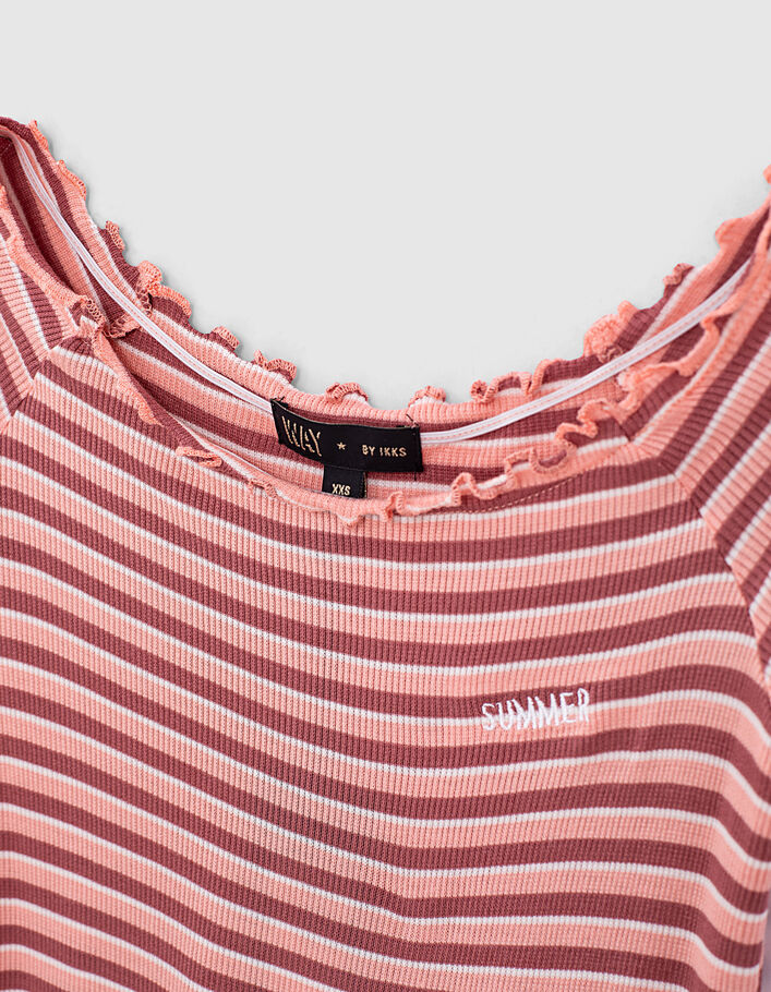 Girls’ coral striped ribbed cropped T-shirt - IKKS