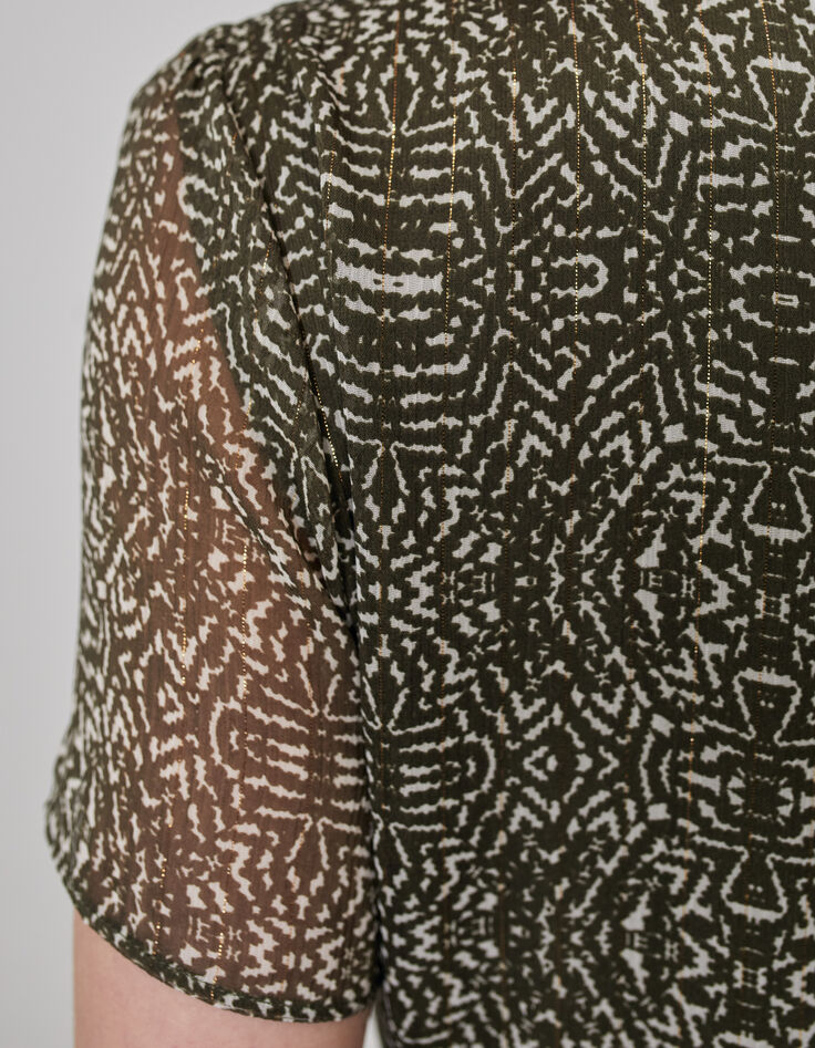 Vestido largo plumetis caqui y estampado fantasía mujer-7