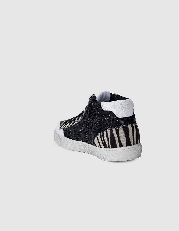 Baskets noires micro sequins et cuir motif zèbre Femme-3