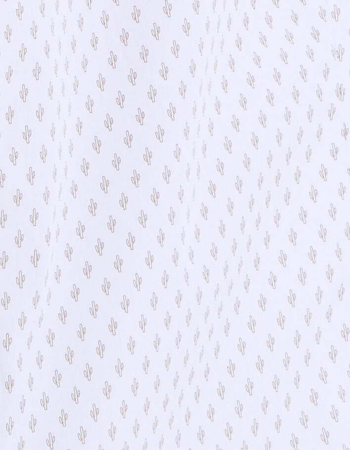Weißes Slim-Herrenhemd mit sandfarbenem Kaktusprint - IKKS