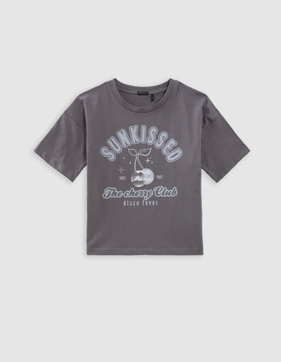 Camiseta gris de algod&oacute;n org&aacute;nico de manga corta para ni&ntilde;a - IKKS