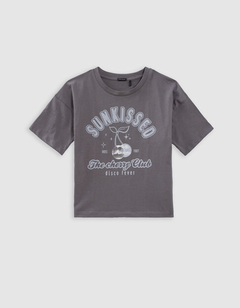 Camiseta gris de algod&oacute;n org&aacute;nico de manga corta para ni&ntilde;a - IKKS
