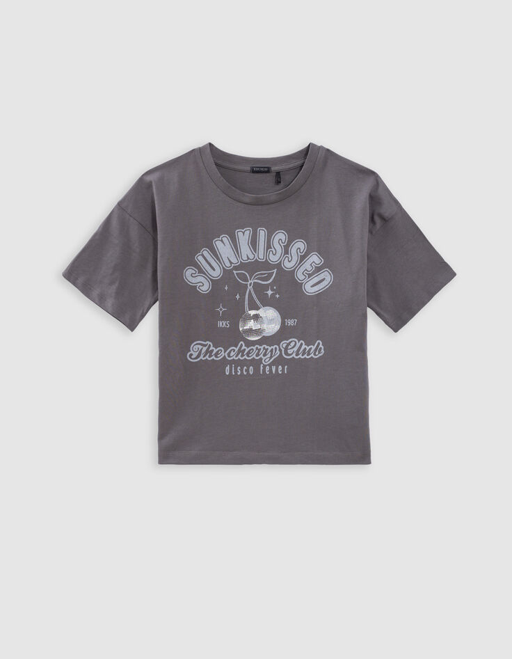 Grijs T-shirt biokatoen korte mouwen voor meisjes-5