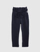Pantalón azul marino algodón punto cinturón anudado niña-1