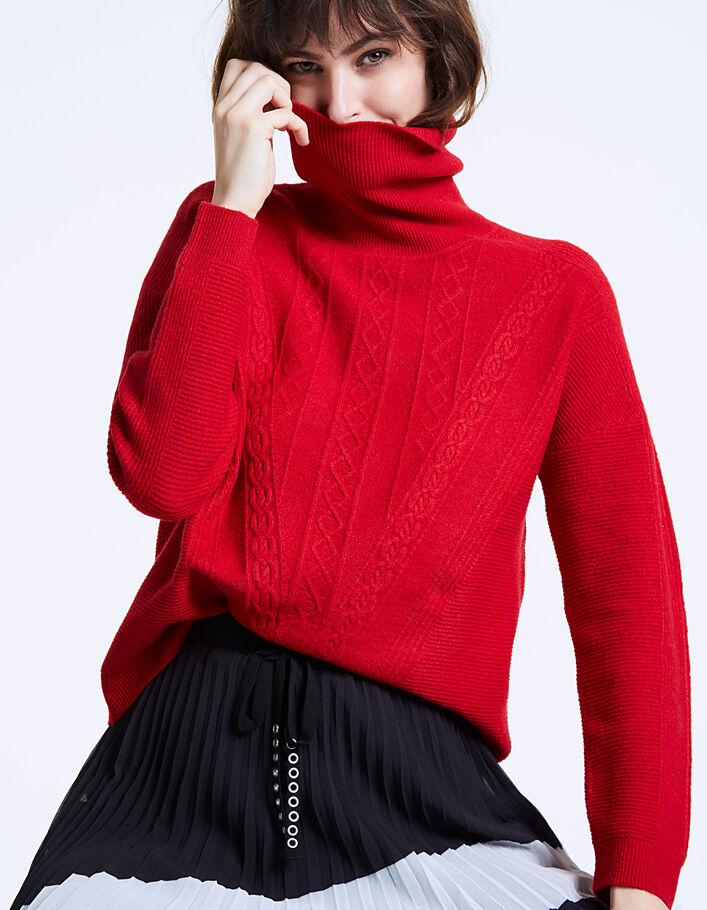 Pull maille tricot rouge apport laine femme - IKKS