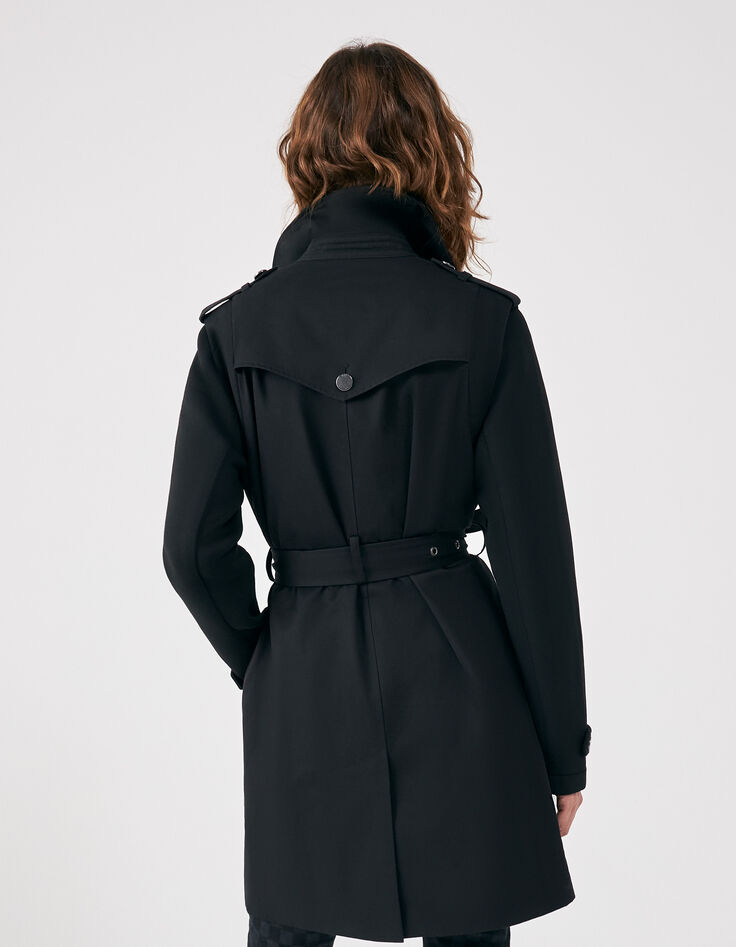 Women’s black mixed fabric trench coat + neoprene sleeves-2