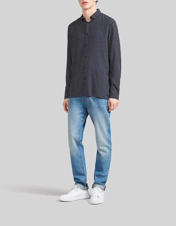 Camisa SLIM azul marino LENZING™ ECOVERO™ lunares hombre-2