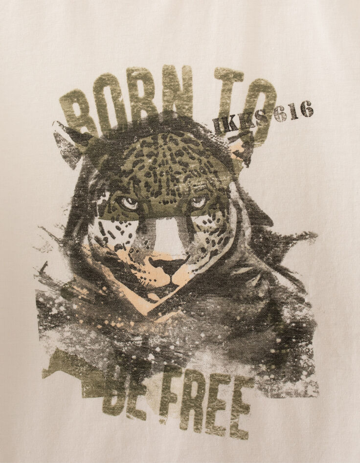 T-shirt écru coton bio tête de léopard garçon-2