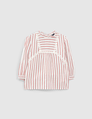 Blouse écrue mini me à rayures rouges et noires fille  - IKKS