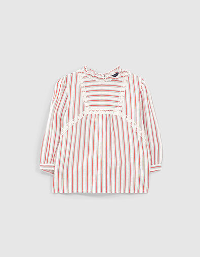 Girls’ ecru mini me blouse with red and black stripes - IKKS