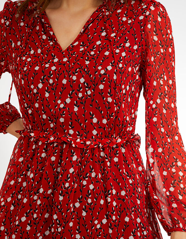 Robe rouge cornaline imprimé fleuri I.Code-2 Robe rouge cornaline imprimé fleuri I.Code-2