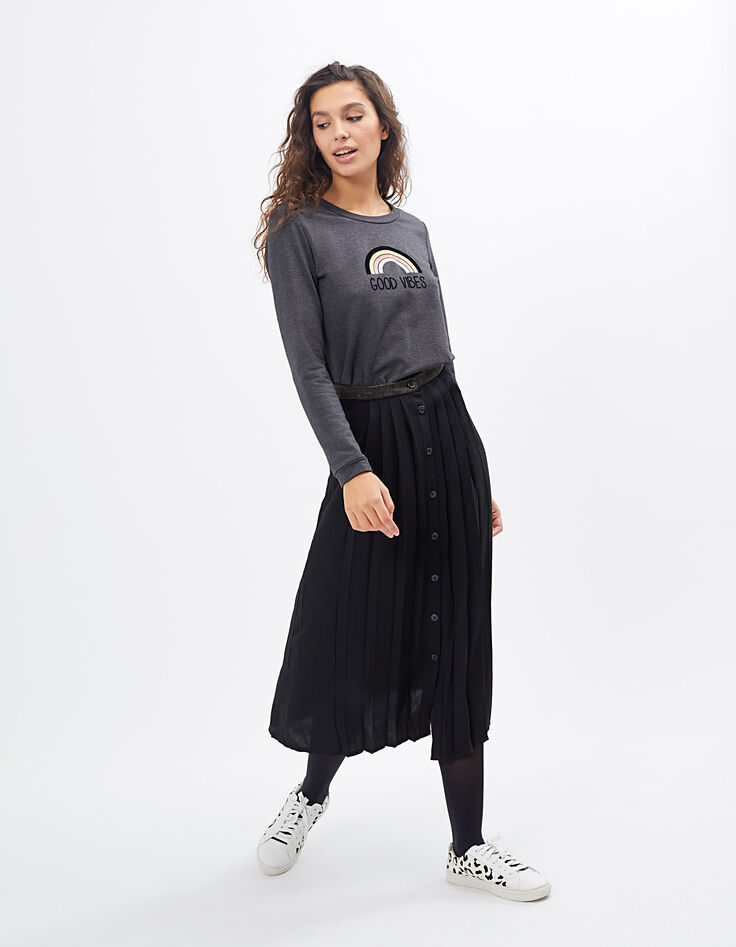 I.Code black pleated midi skirt with gold belt-2