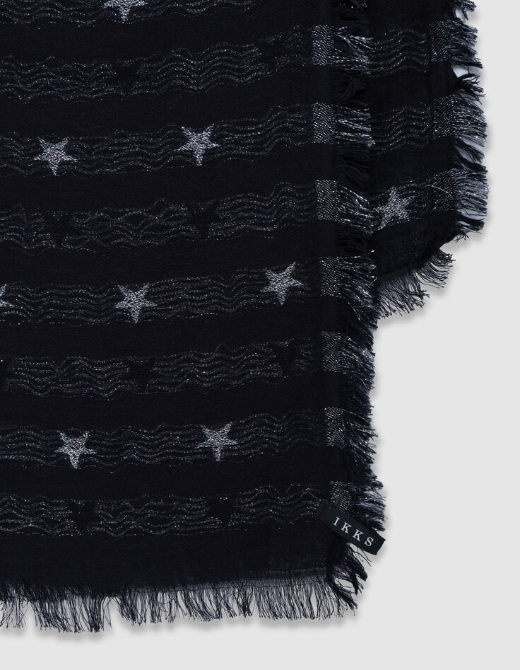 Zwarte jacquard sjaal met zilveren sterren Dames-3
