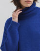 Women's royal blue turtleneck knit sweater-4