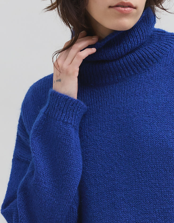Women's royal blue turtleneck knit sweater-4 Women's royal blue turtleneck knit sweater-4