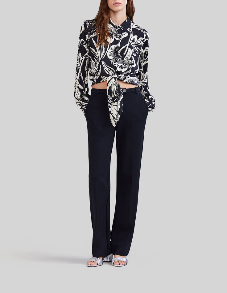 Camisa negra estampado tropical Mujer-5