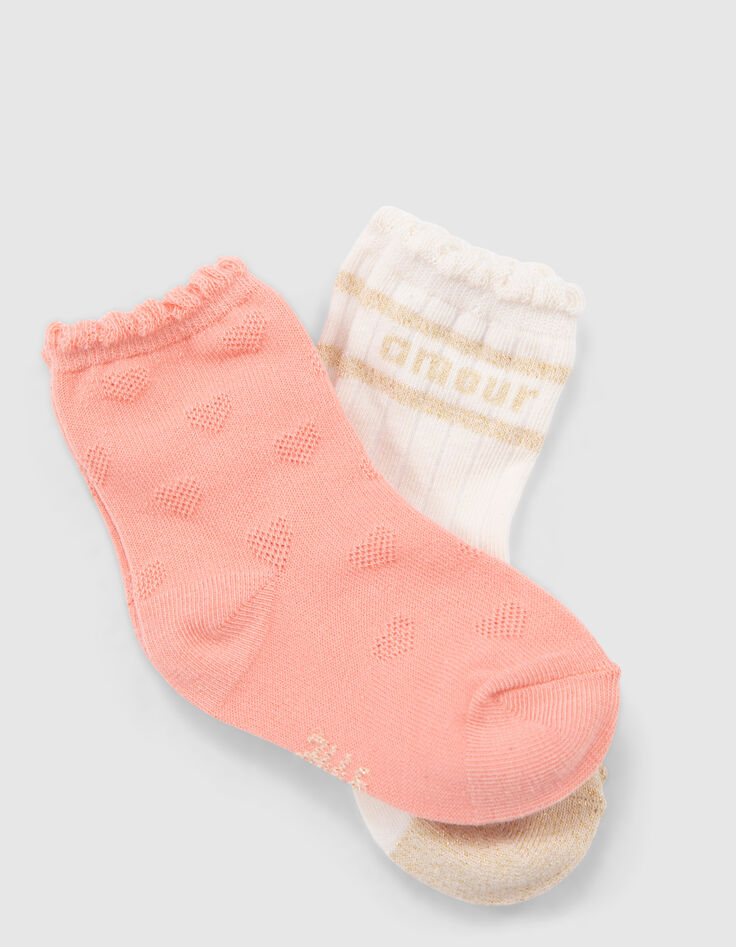 Chaussettes pêche et écrues bébé fille-6