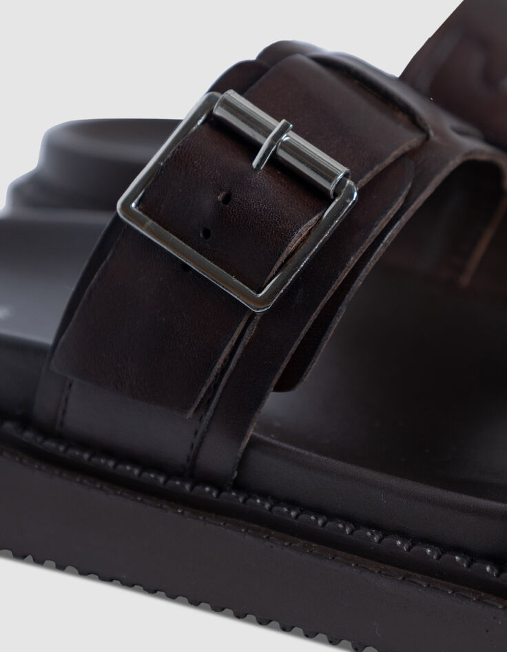 Beige leather double strap mules Men-4