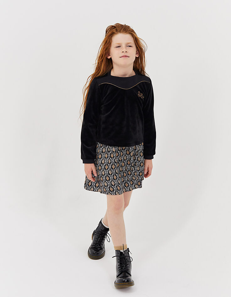 Zwarte 2-in-1 jurk met kasjmierprint en sweater meisjes-1
