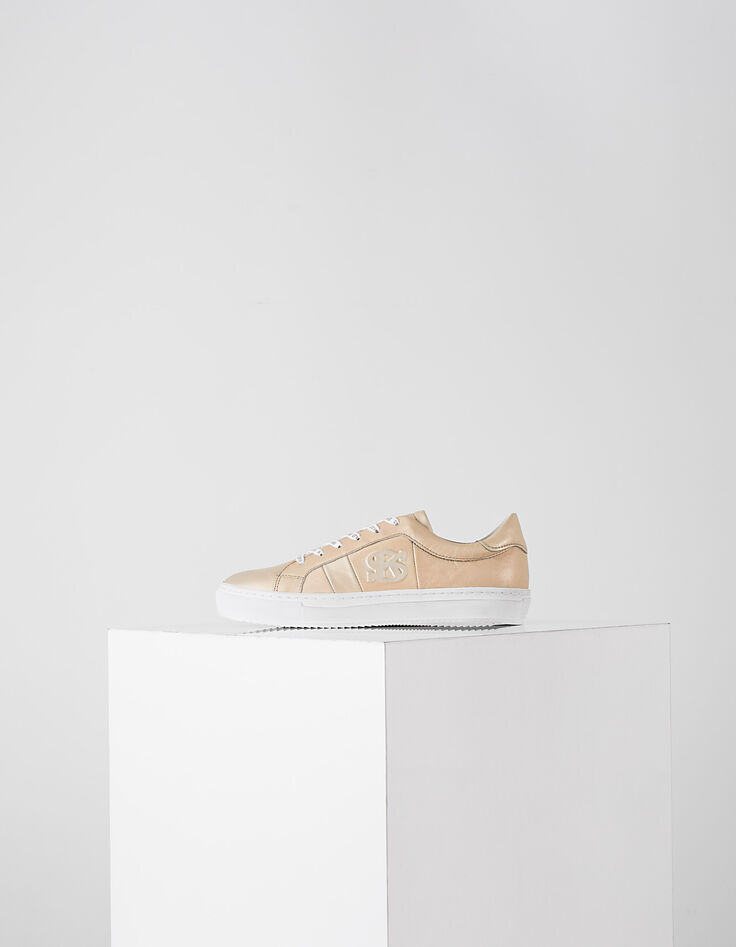 Baskets en cuir effet doré lacets IKKS femme-1
