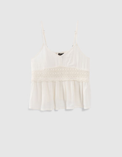 Cremewei&szlig;es Crop-M&auml;dchentop mit Spitze - IKKS