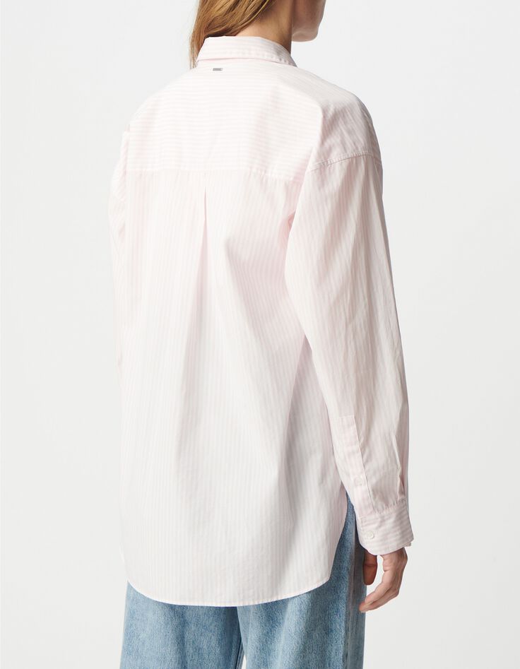 Chemise &agrave; rayures rose coton bio oversize Femme-3