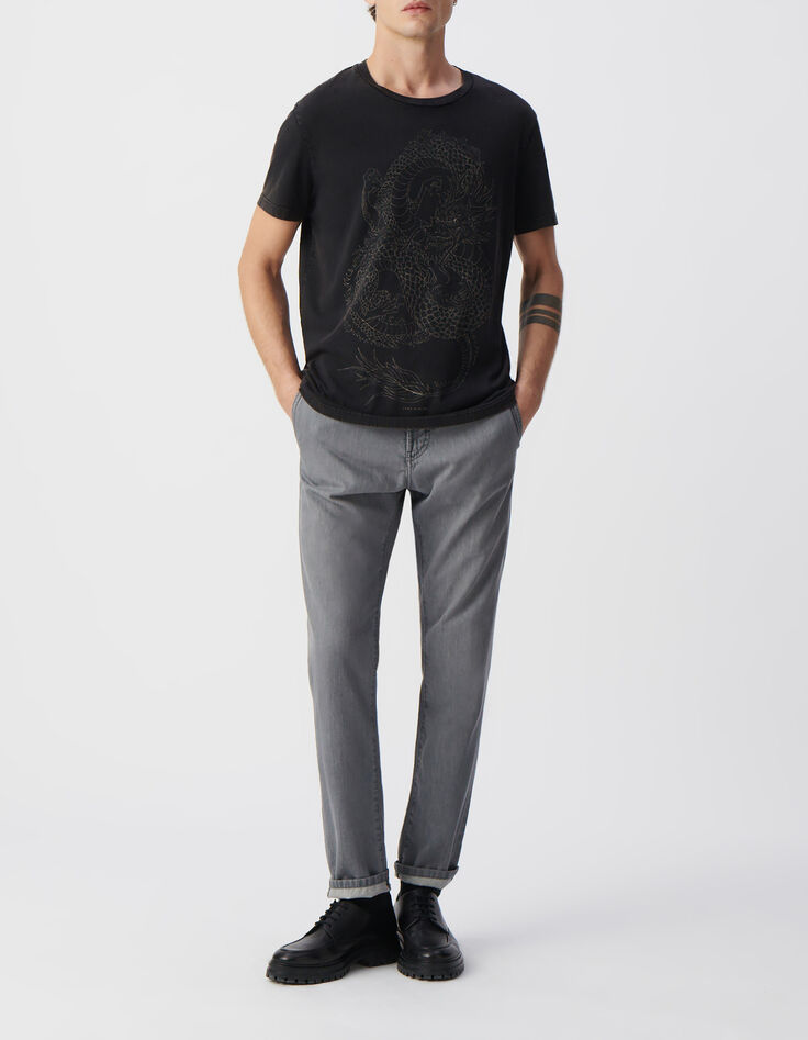 Schwarzes Herren-T-Shirt, Biobaumwolle, Maxi-Drachenmotiv-1