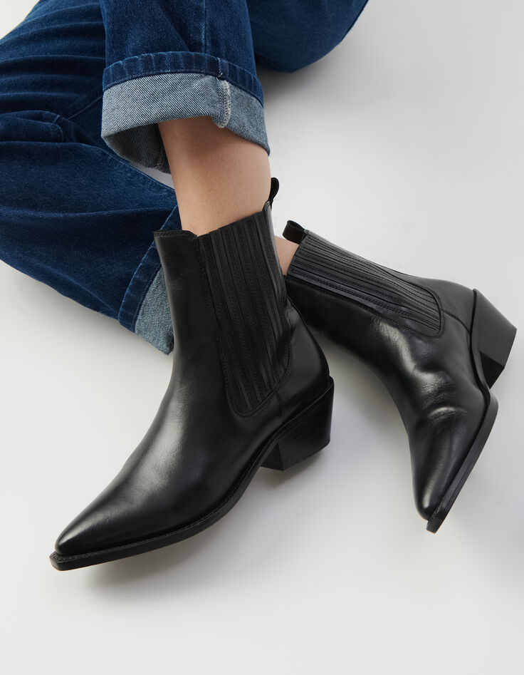Boots santiags noires cuir détail chevron Femme-7