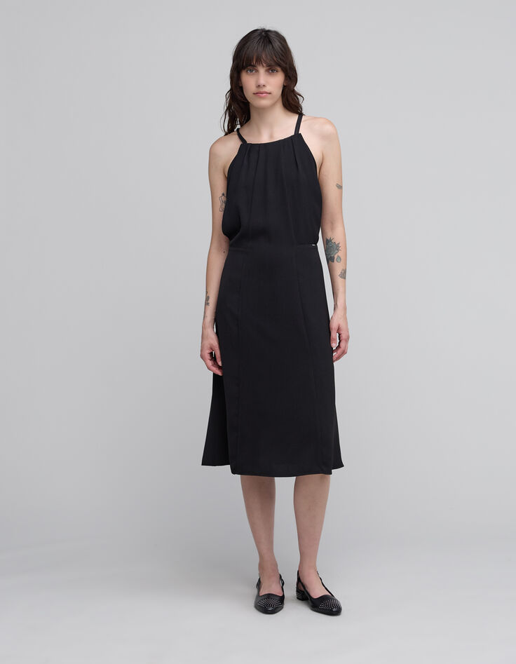 Robe longue noire recyclée Femme-1