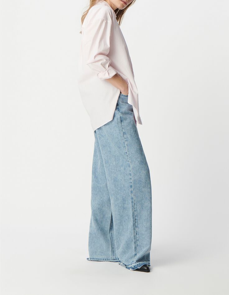Chemise &agrave; rayures rose coton bio oversize Femme-5