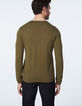 Pull kaki tricot fin slub Homme-3