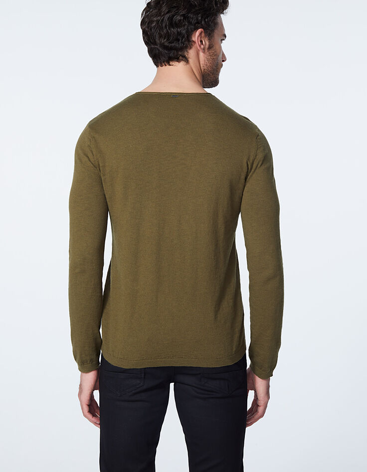 Pull kaki tricot fin slub Homme-3