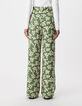 Pantalon large vert imprim&eacute; feuilles Femme-3