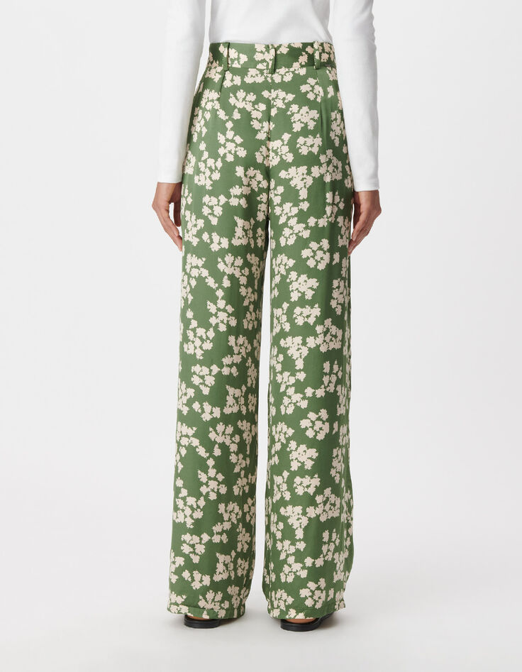 Pantalon large vert imprim&eacute; feuilles Femme-3