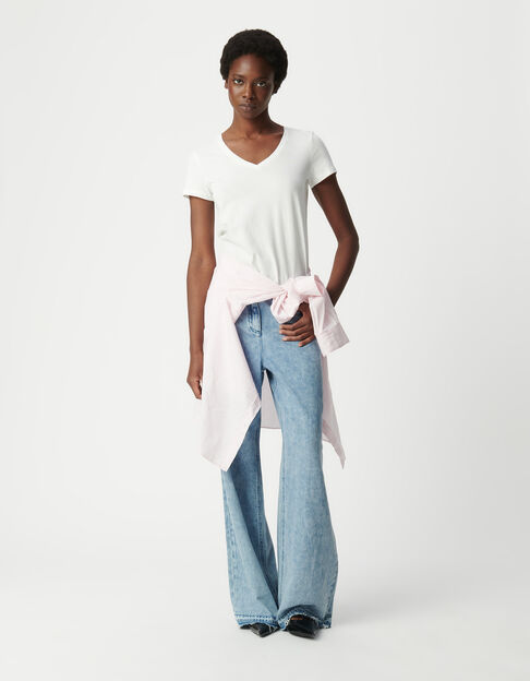 Tee-shirt écru encolure V broderie chevrons dos Femme - IKKS