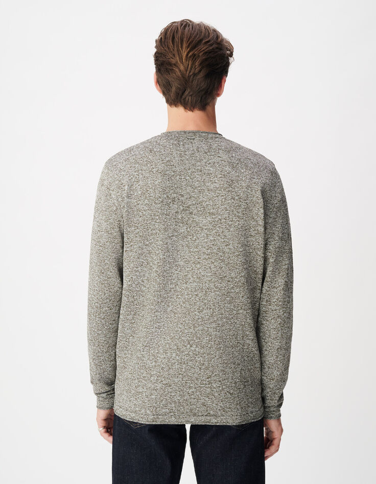 Pull manches longues kaki tricot moulin&eacute; Homme-3