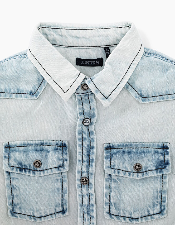 Boys’ bleach blue printed denim shirt -3