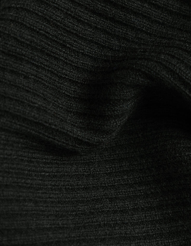 Pull noir tricot 100% laine col polo zippé Femme-7