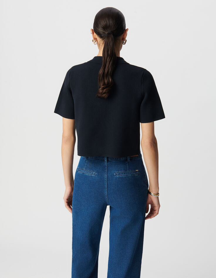 Marineblaue kurze STRICKJACKE für Damen mit eingravierten Knöpfen-3
