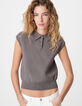 Mouwloos gebreid poloshirt met borduursel voor dames-1