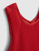 Camiseta tirantes roja fluida plisada niña-3