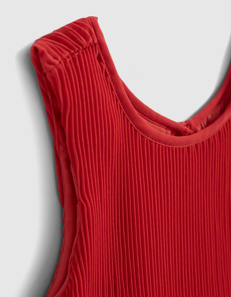 Camiseta tirantes roja fluida plisada niña-3