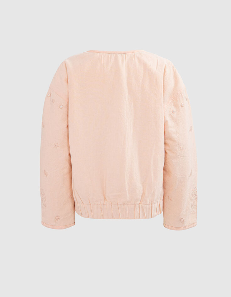 Girls’ powder pink jacket with Boho embroidery-3