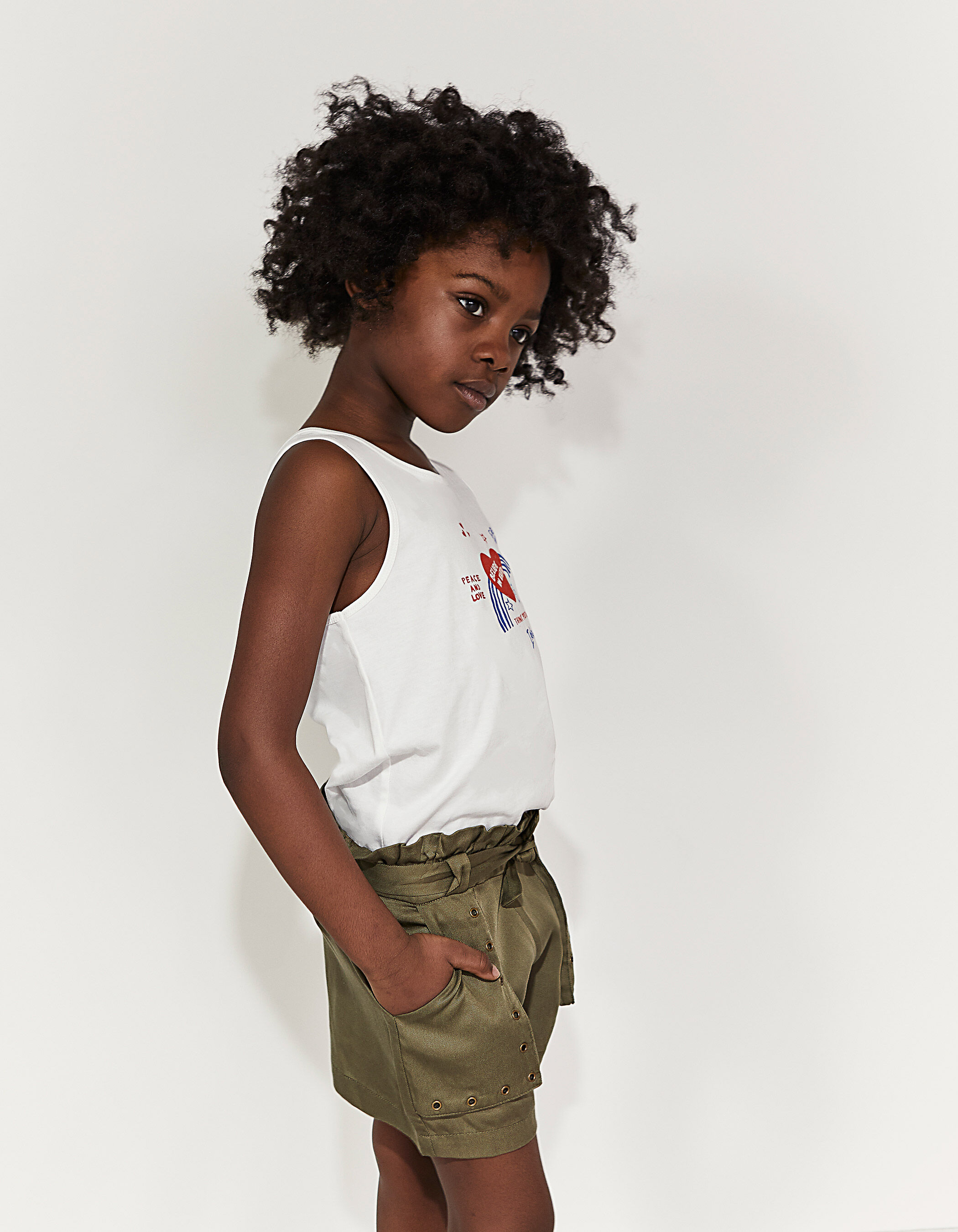 Girls khaki flowing paperbag Tencel shorts