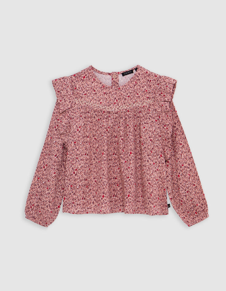 Girl's pink floral print blouse-2