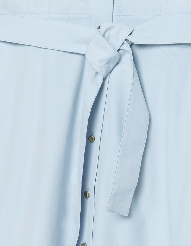 Robe chemise bleu ciel boutonn&eacute;e ceintur&eacute;e Femme-9