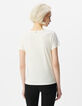 Tee-shirt manches courtes blanc message brodé Femme-3