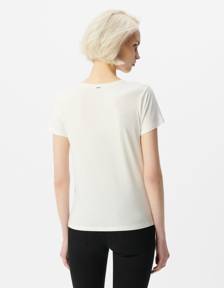 Tee-shirt manches courtes blanc message brodé Femme-3
