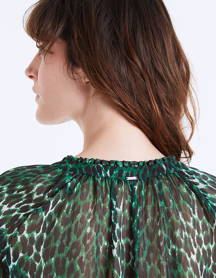 Blusa de gasa estampado leopardo verde mujer-5