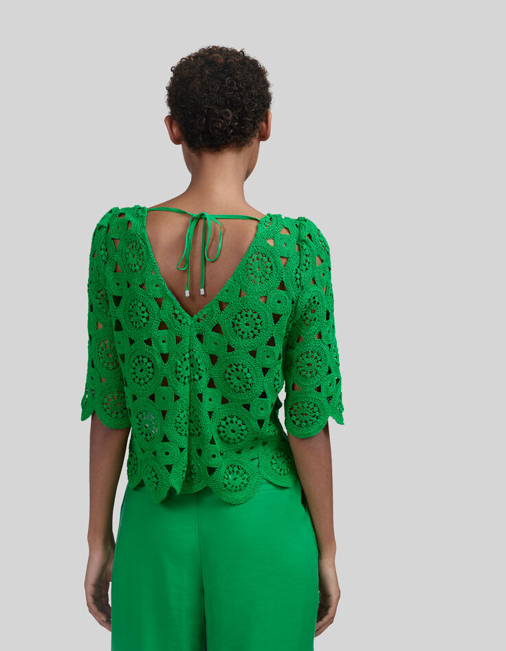 Blouse verte dentelle macramé Femme-3